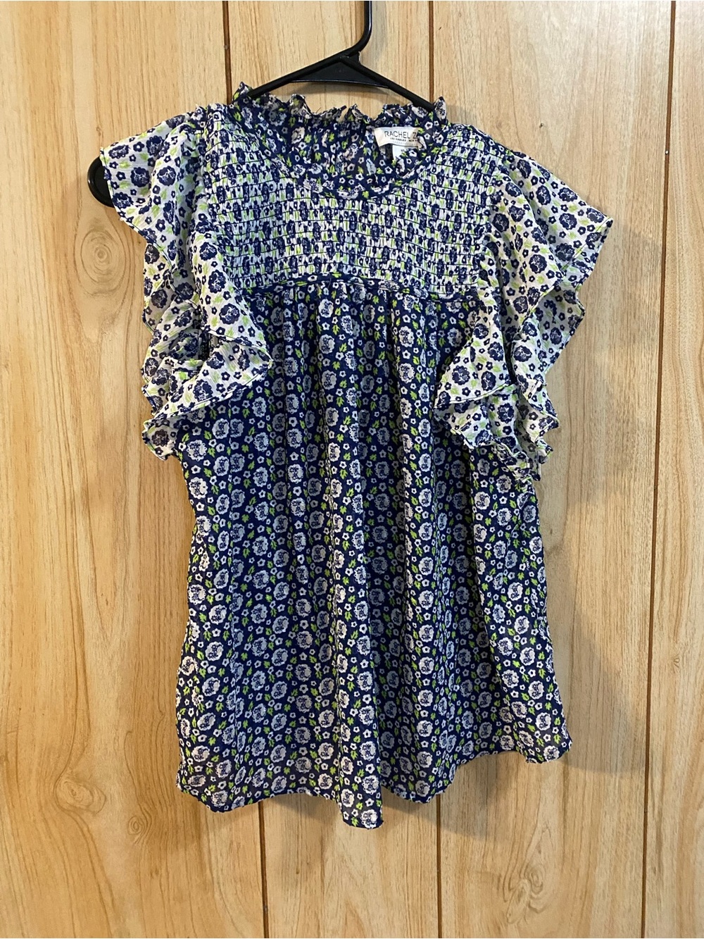 Rachel Zoe Navy, White & Lime Floral Smocked Blouse